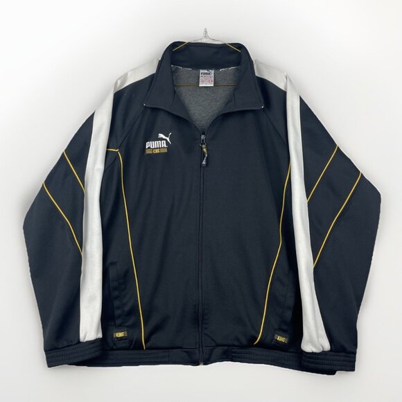 VTG PUMA King Soccer Football Track Jacket Fleece Black  / Yellow Men Sz L Read* - Picture 1 of 16
